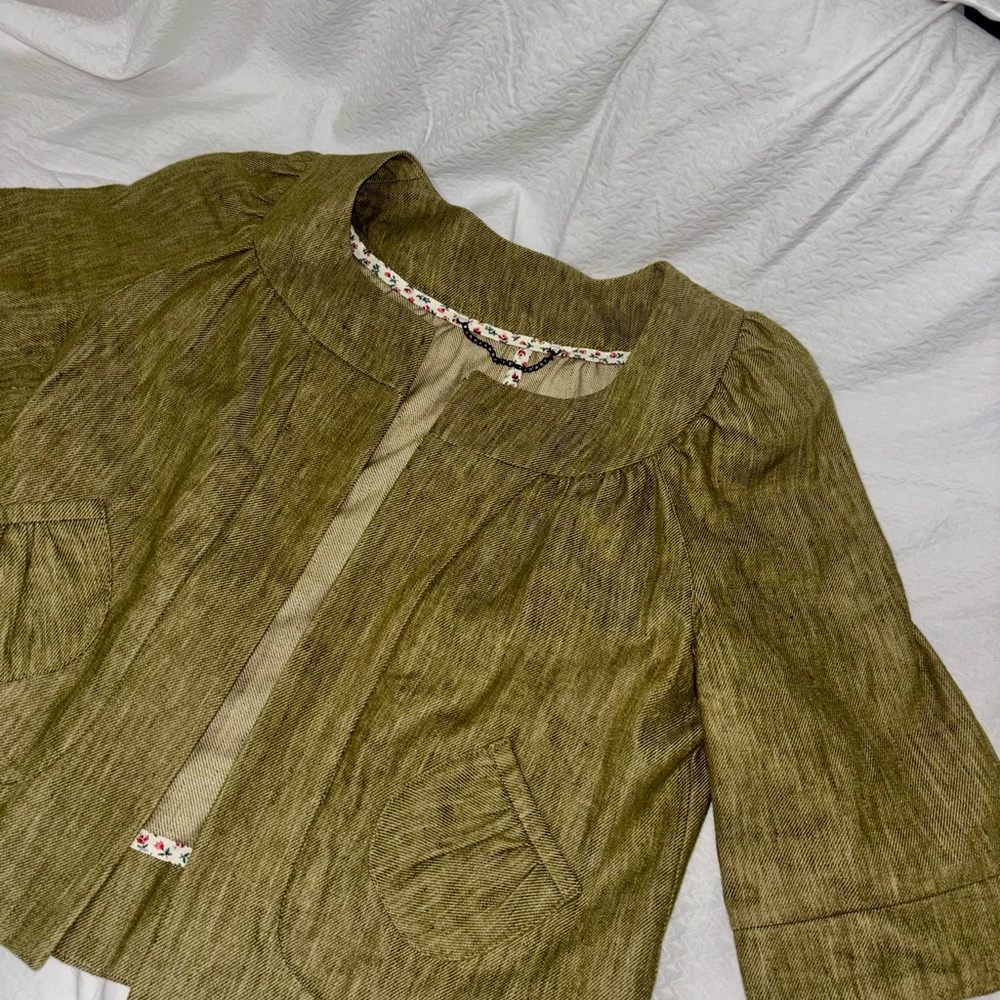 Olive Green Women's Cropped Jacket - Picture 2 of 3